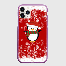 Чехол iPhone 11 Pro матовый Пингвин в новогодней шапочке, цвет: 3D-фиолетовый