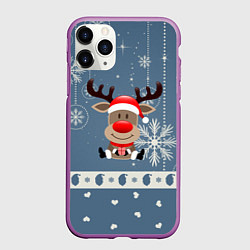 Чехол iPhone 11 Pro матовый New Years Deer, цвет: 3D-фиолетовый