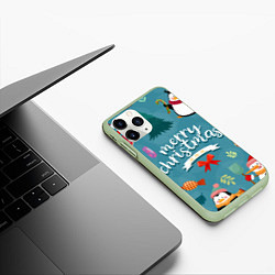 Чехол iPhone 11 Pro матовый Merry Christmas from Eugenia, цвет: 3D-салатовый — фото 2