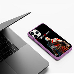 Чехол iPhone 11 Pro матовый God of War красные разводы, цвет: 3D-фиолетовый — фото 2