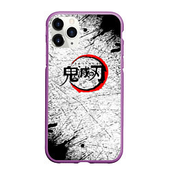 Чехол iPhone 11 Pro матовый Клинок рассекающий демонов гранж, цвет: 3D-фиолетовый