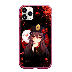 Чехол iPhone 11 Pro матовый GENSHIN IMPACT HU TAO ГЕНШИН ИМПАКТ ХУ ТАО FLOWERS, цвет: 3D-малиновый