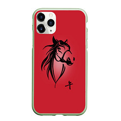 Чехол iPhone 11 Pro матовый Огненная лошадь с иероглифом, цвет: 3D-салатовый