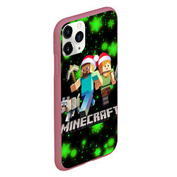 Чехол iPhone 11 Pro матовый НОВОГОДНИЙ MINECRAFT ГЕРОИ ИГРЫ, цвет: 3D-малиновый — фото 2