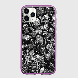 Чехол iPhone 11 Pro матовый DOTA 2 ВСЕ ПЕРСОНАЖИ ЧЁРНО БЕЛЫЙ, цвет: 3D-фиолетовый