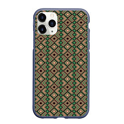 Чехол iPhone 11 Pro матовый Абстракция из черных, зеленых и бежевых квадратов, цвет: 3D-серый