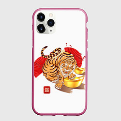 Чехол iPhone 11 Pro матовый Золотой тигр 2022 Tigr, цвет: 3D-малиновый