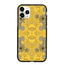 Чехол iPhone 11 Pro матовый Коллекция Фрактальная мозаика Желтый на черном 573, цвет: 3D-черный