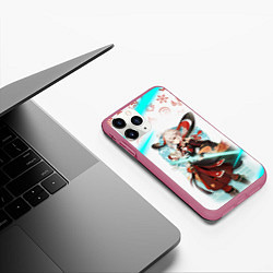 Чехол iPhone 11 Pro матовый КАДЗУХА ГЕРОЙ ГЕНШИН ИМПАКТ GENSHIN IMPACT NEON, цвет: 3D-малиновый — фото 2