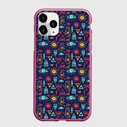 Чехол iPhone 11 Pro матовый Индейский узор Майя, цвет: 3D-малиновый