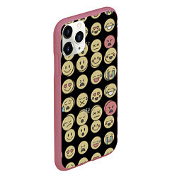 Чехол iPhone 11 Pro матовый Смайлики эмодзи паттерном, цвет: 3D-малиновый — фото 2