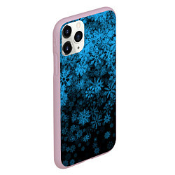 Чехол iPhone 11 Pro матовый КРАСИВЫЕ ГОЛУБЫЕ СНЕЖИНКИ, цвет: 3D-розовый — фото 2