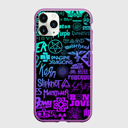 Чехол iPhone 11 Pro матовый ЛОГОТИПЫ РОК ГРУПП НЕОН ROCK NEON, цвет: 3D-фиолетовый