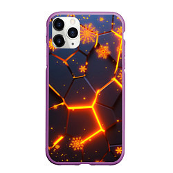 Чехол iPhone 11 Pro матовый НОВОГОДНИЕ ОГНЕННЫЕ 3D ПЛИТЫ FIRE NEON HEXAGON, цвет: 3D-фиолетовый