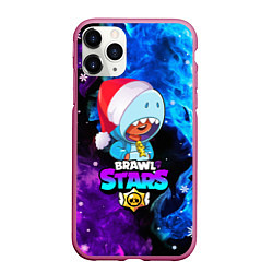 Чехол iPhone 11 Pro матовый LEON SHARK НОВОГОДНИЙ BRAWL STARS НЕОНОВЫЙ ОГОНЬ, цвет: 3D-малиновый