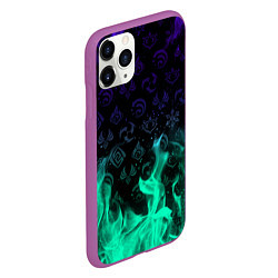 Чехол iPhone 11 Pro матовый НЕОНОВЫЙ ОГОНЬ ГЕНШИН ИМПАКТ СИМВОЛЫ, цвет: 3D-фиолетовый — фото 2