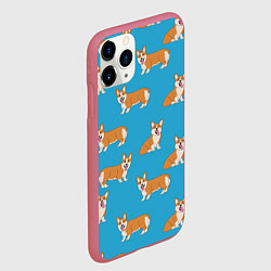 Чехол iPhone 11 Pro матовый Счастливые корги паттерн, цвет: 3D-малиновый — фото 2