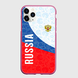 Чехол iPhone 11 Pro матовый RUSSIA SPORT STYLE РОССИЯ СПОРТИВНЫЙ СТИЛЬ, цвет: 3D-малиновый