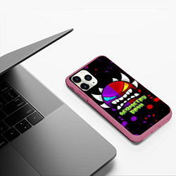 Чехол iPhone 11 Pro матовый GEOMETRY DASH DEMONS LEVELS, БРЫЗГИ КРАСОК, цвет: 3D-малиновый — фото 2