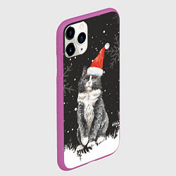 Чехол iPhone 11 Pro матовый Новогодний Черный кот в кружке, цвет: 3D-фиолетовый — фото 2