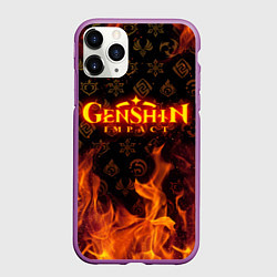 Чехол iPhone 11 Pro матовый GENSHIN IMPACT FIRE SYMBOL ОГНЕННАЯ СТИХИЯ, цвет: 3D-фиолетовый