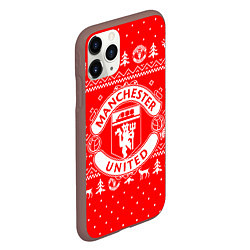 Чехол iPhone 11 Pro матовый FC Manchester United: Новогодний узор, цвет: 3D-коричневый — фото 2