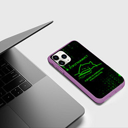 Чехол iPhone 11 Pro матовый КОТ ПРОГРАММИСТ МАТРИЦА CAT MATRIX, цвет: 3D-фиолетовый — фото 2