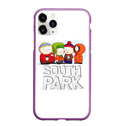 Чехол iPhone 11 Pro матовый South Park - Южный парк Кенни, Кайл, Стэн и Эрик, цвет: 3D-фиолетовый