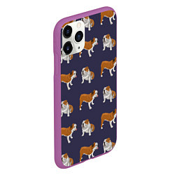 Чехол iPhone 11 Pro матовый Английские бульдоги паттерн, цвет: 3D-фиолетовый — фото 2