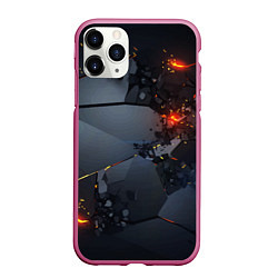 Чехол iPhone 11 Pro матовый НЕОНОВЫЙ ВЗРЫВ ПЛИТЫ, ОБЛОМКИ NEON EXPLOSION, цвет: 3D-малиновый