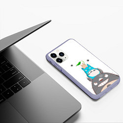 Чехол iPhone 11 Pro матовый Аниме Тоторо, помощники и чернушки под снегом, цвет: 3D-светло-сиреневый — фото 2