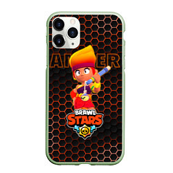 Чехол iPhone 11 Pro матовый Амбер BRAWL STARS соты, цвет: 3D-салатовый