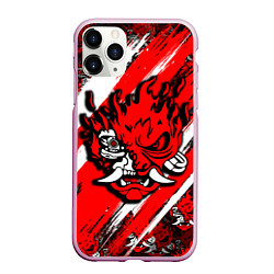 Чехол iPhone 11 Pro матовый SAMURAI CYBERPUNK 2077 RED AND WHITE, цвет: 3D-розовый