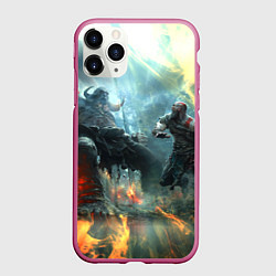 Чехол iPhone 11 Pro матовый God of War Fighting, цвет: 3D-малиновый