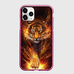 Чехол iPhone 11 Pro матовый Огненный тигр Сила огня, цвет: 3D-малиновый