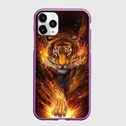 Чехол iPhone 11 Pro матовый Огненный тигр Сила огня, цвет: 3D-фиолетовый