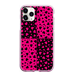 Чехол iPhone 11 Pro матовый Черно-Розовые сердца, цвет: 3D-розовый
