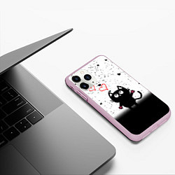 Чехол iPhone 11 Pro матовый Котик в тумане Сердечки, цвет: 3D-розовый — фото 2