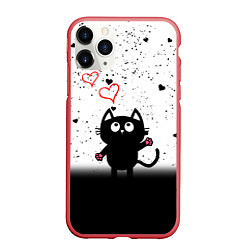 Чехол iPhone 11 Pro матовый Котик в тумане Сердечки, цвет: 3D-красный