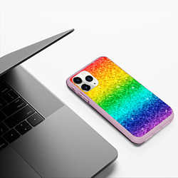 Чехол iPhone 11 Pro матовый Блестки радуга, цвет: 3D-розовый — фото 2