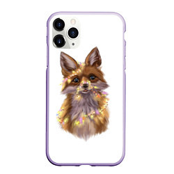 Чехол iPhone 11 Pro матовый Fox with a garland, цвет: 3D-светло-сиреневый