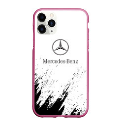 Чехол iPhone 11 Pro матовый Mercedes-Benz - White texture, цвет: 3D-малиновый