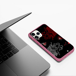 Чехол iPhone 11 Pro матовый Китайский дракон Красно - Белый, цвет: 3D-малиновый — фото 2