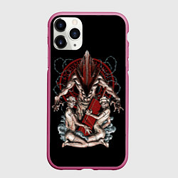 Чехол iPhone 11 Pro матовый Пирамидоголовый и медсестрички, цвет: 3D-малиновый