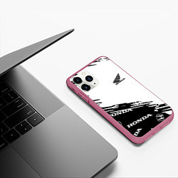 Чехол iPhone 11 Pro матовый Honda sport pattern, цвет: 3D-малиновый — фото 2