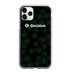 Чехол iPhone 11 Pro матовый Skoda паттерн логотипов, цвет: 3D-светло-сиреневый