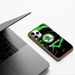 Чехол iPhone 11 Pro матовый Skoda: Auto Logo, цвет: 3D-коричневый — фото 2
