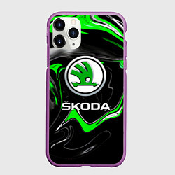 Чехол iPhone 11 Pro матовый Skoda: Auto Logo, цвет: 3D-фиолетовый