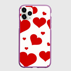 Чехол iPhone 11 Pro матовый Красные сердечки Heart, цвет: 3D-фиолетовый
