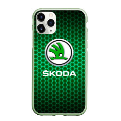 Чехол iPhone 11 Pro матовый Skoda - Неоновые соты, цвет: 3D-салатовый